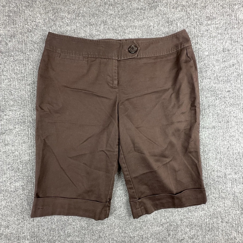 Studio Y Shorts Juniors 9/10 Brown Bermuda Chino Twill Cuffed Flat Front Casual